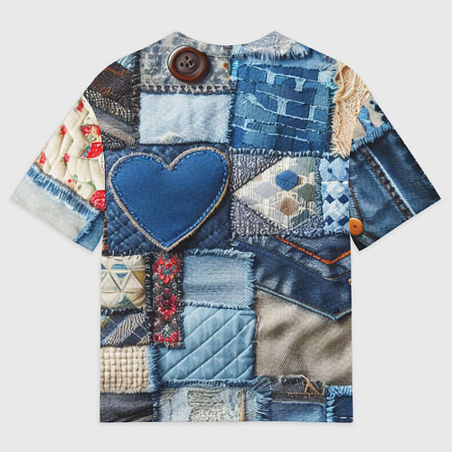 Мужская футболка оверсайз Джинсовый пэчворк - нейросеть / 3D-принт – фото 2