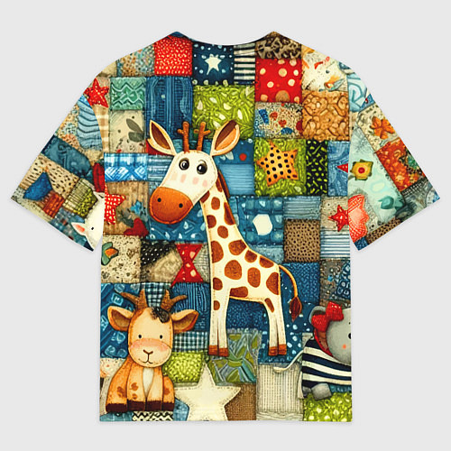 Мужская футболка оверсайз Жираф и компания - пэчворк нейросеть / 3D-принт – фото 2