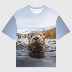 Футболка оверсайз мужская Выдра смотрит из воды, цвет: 3D-принт
