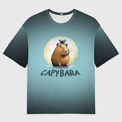Мужская футболка оверсайз Капибара с птичкой на голове
