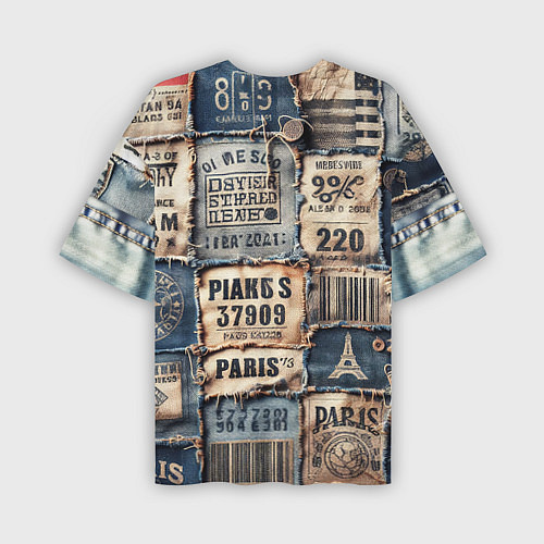 Мужская футболка оверсайз Пэчворк джинсы из Парижа / 3D-принт – фото 2