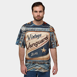 Футболка оверсайз мужская Vintage vanguard jeans - patchwork, цвет: 3D-принт — фото 2