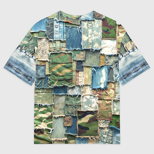 Мужская футболка оверсайз Джинсы с камуфляжем пэчворк / 3D-принт – фото 2
