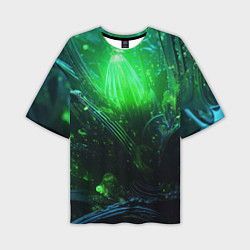 Мужская футболка оверсайз Зеленая кислотная яркая неоновая абстракция