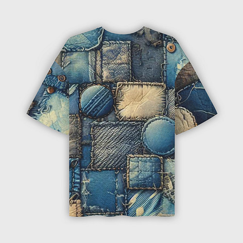 Мужская футболка оверсайз Denim patchwork - ai art / 3D-принт – фото 2