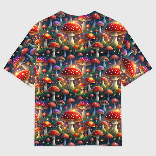 Мужская футболка оверсайз Красные мухоморы в лесу паттерн / 3D-принт – фото 2