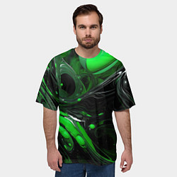 Футболка оверсайз мужская Green dark abstract geometry style, цвет: 3D-принт — фото 2