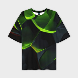 Мужская футболка оверсайз Green neon abstract geometry
