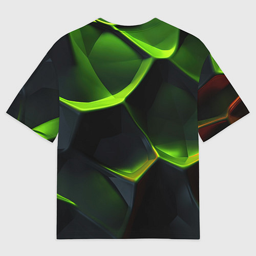 Мужская футболка оверсайз Green neon abstract geometry / 3D-принт – фото 2