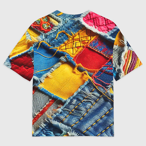 Мужская футболка оверсайз Colorful denim patchwork - ai art / 3D-принт – фото 2