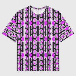 Мужская футболка оверсайз Розовые и чёрные кирпичики на чёрном фоне