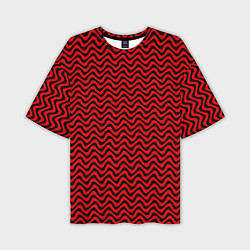 Мужская футболка оверсайз Чёрно-красный искажённые полосы
