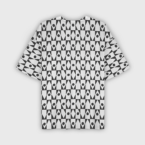 Мужская футболка оверсайз Чёрно-белые ромбы и круги на белом фоне / 3D-принт – фото 2