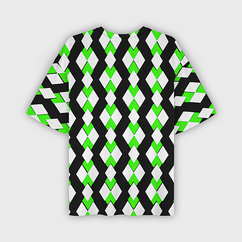 Мужская футболка оверсайз Зелёные и белые ромбы на чёрном фоне / 3D-принт – фото 2