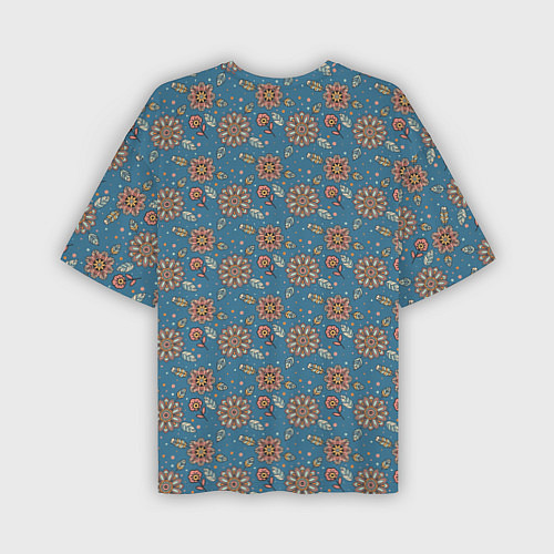 Мужская футболка оверсайз Цветочный узор в стиле бохо на синем / 3D-принт – фото 2