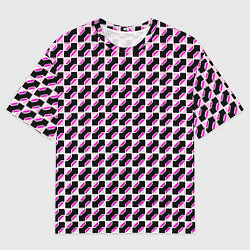 Футболка оверсайз мужская Чёрно-розовые ячейки, цвет: 3D-принт