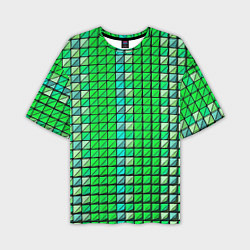 Мужская футболка оверсайз Зелёные плитки и чёрная обводка