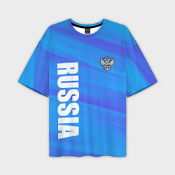 Мужская футболка оверсайз Россия - синие волны