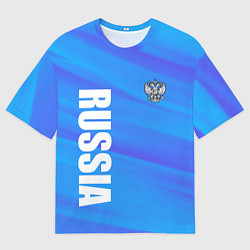 Футболка оверсайз мужская Россия - синие волны, цвет: 3D-принт