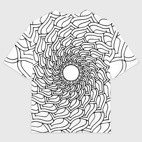 Мужская футболка оверсайз Мандала солнцевидная чёрно-белая / 3D-принт – фото 2