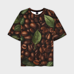 Мужская футболка оверсайз Кофейные зёрна с листьями