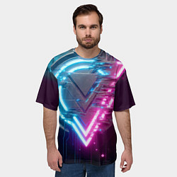Футболка оверсайз мужская Neon geometric abstraction - ai art, цвет: 3D-принт — фото 2