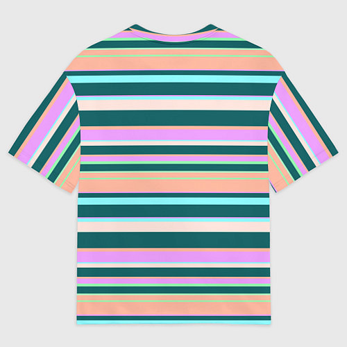 Мужская футболка оверсайз Полосатый оранжево-бирюзовый / 3D-принт – фото 2
