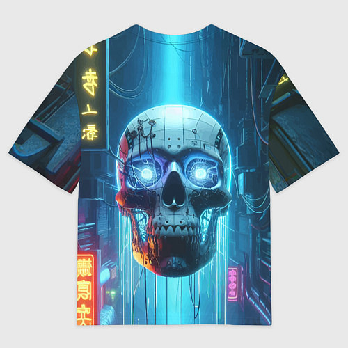 Мужская футболка оверсайз Cyber skull - neon glow ai art / 3D-принт – фото 2