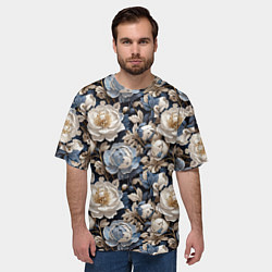 Футболка оверсайз мужская Нежные голубые и белые пионы, цвет: 3D-принт — фото 2