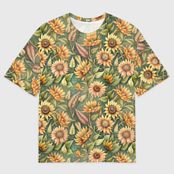 Мужская футболка оверсайз Желтые подсолнухи и пшеница