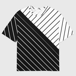 Мужская футболка оверсайз Чёрно-белый косые линии