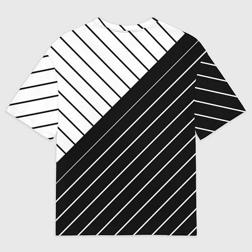 Мужская футболка оверсайз Чёрно-белый косые линии / 3D-принт – фото 2