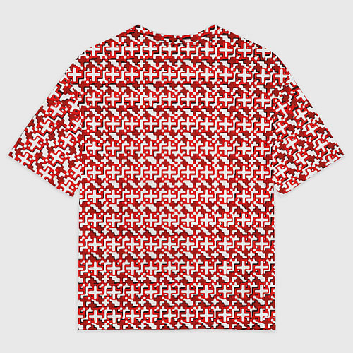Мужская футболка оверсайз Белые плюсики на красном фоне / 3D-принт – фото 2