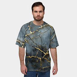 Футболка оверсайз мужская Золотые линии на серо-голубом фоне, цвет: 3D-принт — фото 2