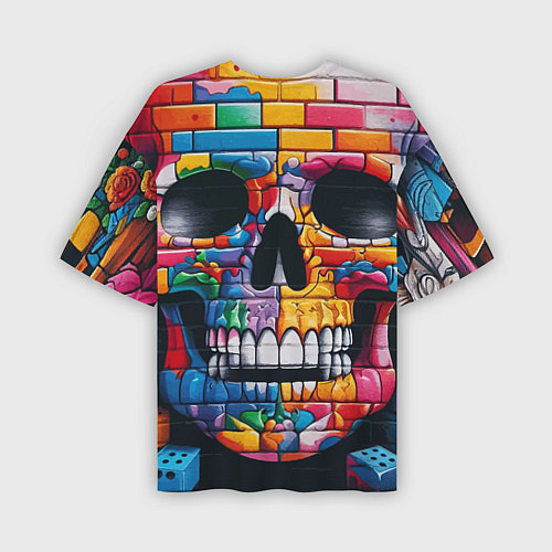 Мужская футболка оверсайз Граффити черепа на кирпичной стене / 3D-принт – фото 2