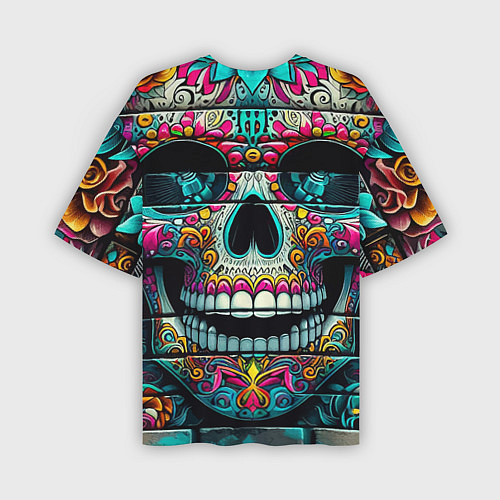 Мужская футболка оверсайз Cool skull - graffiti ai art / 3D-принт – фото 2