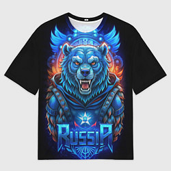 Футболка оверсайз мужская Ледяной синий супер русский медведь со звездой гер, цвет: 3D-принт