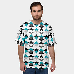 Футболка оверсайз мужская Разноцветный черный голубой с белым геометрический, цвет: 3D-принт — фото 2