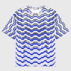 Футболка оверсайз мужская Black and blue stripes on a white background, цвет: 3D-принт