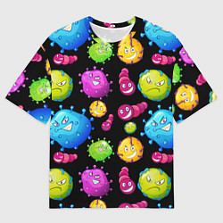 Футболка оверсайз мужская Смешные бактерии паттерн, цвет: 3D-принт