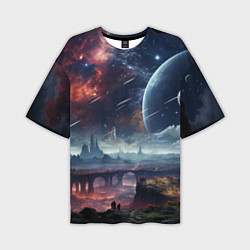 Мужская футболка оверсайз Фантастическая планета внутри космоса