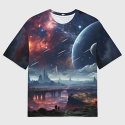 Мужская футболка оверсайз Фантастическая планета внутри космоса