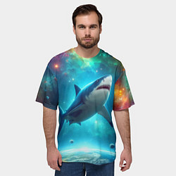 Футболка оверсайз мужская Большая белая акула в космическом пространстве, цвет: 3D-принт — фото 2