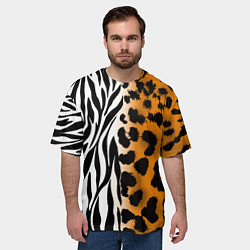 Футболка оверсайз мужская Леопардовые пятна с полосками зебры, цвет: 3D-принт — фото 2