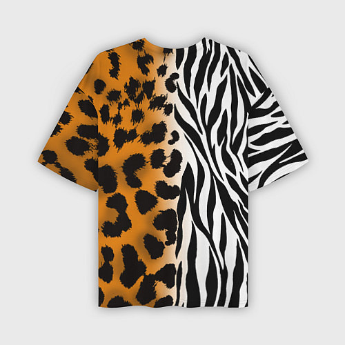 Мужская футболка оверсайз Леопардовые пятна с полосками зебры / 3D-принт – фото 2