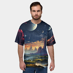 Футболка оверсайз мужская Космический фантазийный мир на другой планете, цвет: 3D-принт — фото 2