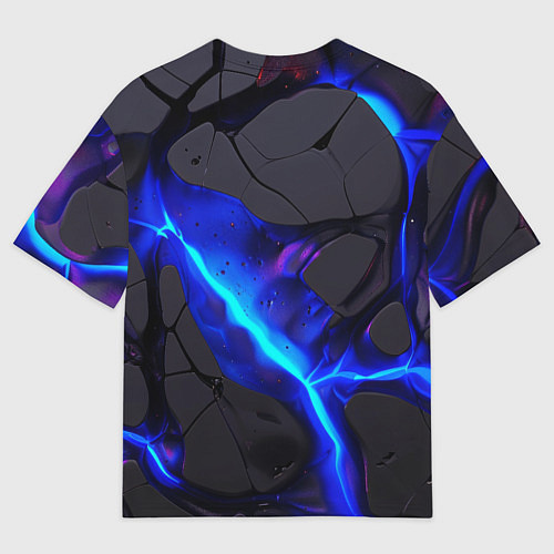 Мужская футболка оверсайз Темный синий неон из разлома плит / 3D-принт – фото 2