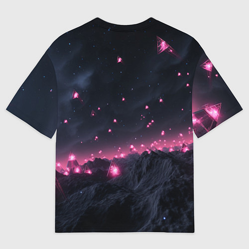 Мужская футболка оверсайз Яркие пирамидки в космосе / 3D-принт – фото 2