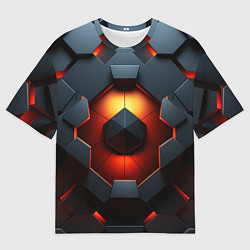 Футболка оверсайз мужская Конструкция из объемных оранжевых плит, цвет: 3D-принт