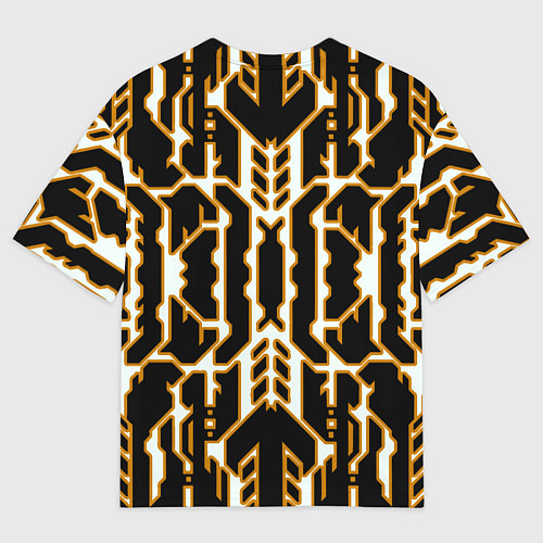Мужская футболка оверсайз Техно белые линии с жёлтой обводкой на чёрном фоне / 3D-принт – фото 2